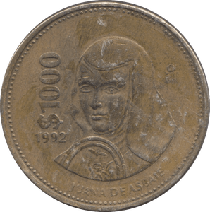 1992 ONE THOUSAND DOLLAR PESOS MEXICO - WORLD COINS - Cambridgeshire Coins