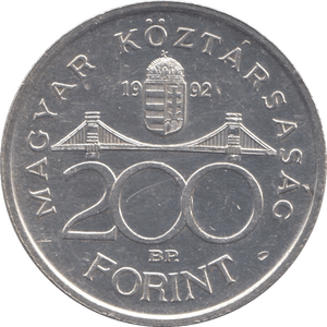 1992 SILVER 200 FORINT HUNGARY - SILVER WORLD COINS - Cambridgeshire Coins