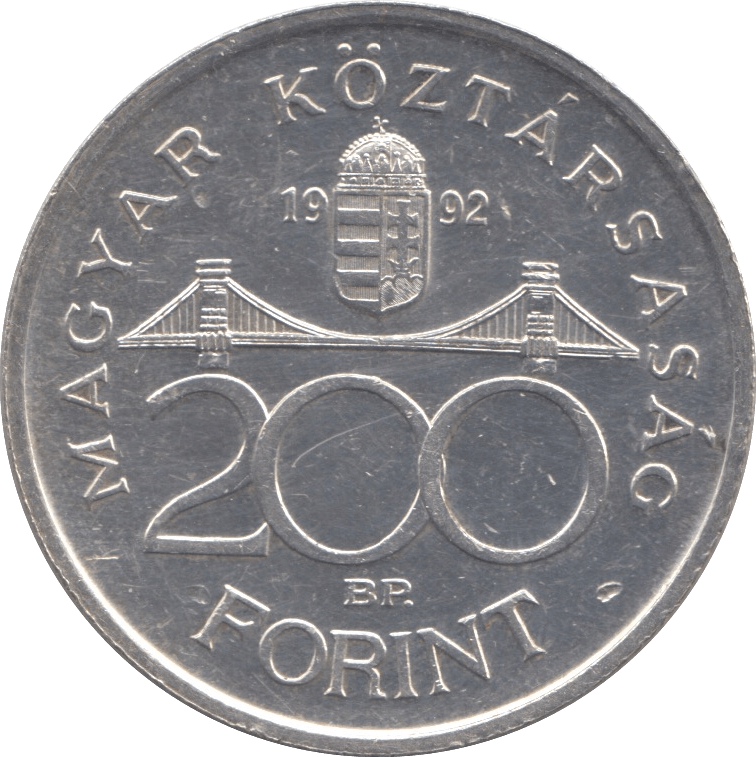 1992 SILVER 200 FORINT HUNGARY - SILVER WORLD COINS - Cambridgeshire Coins