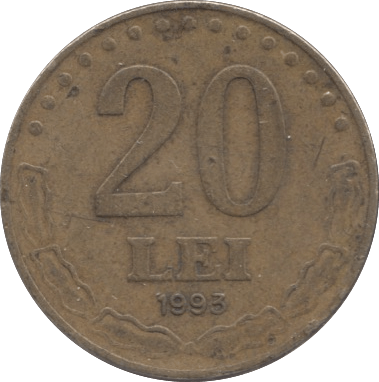 1993 20 LEI ROMANIA - WORLD COINS - Cambridgeshire Coins