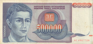 1993 BANK OF YUGOSLAVIA 500000 DINARA BANKNOTE REF 1290 - World Banknotes - Cambridgeshire Coins