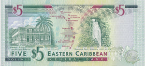 1993 FIVE DOLLARS EASTERN CARIBBEAN STATE BANKNOTE CARIBBEAN REF 715 - World Banknotes - Cambridgeshire Coins