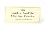 1994 Caribbean Dollars Royal Visit Silver Proof Coin Collection BOX + COA - Silver Proof Piedfort - Cambridgeshire Coins
