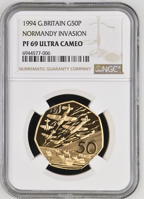 1994 GOLD PROOF NORMANDY INVASION 50P (NGC) PF69 ULTRA CAMEO - NGC GOLD COINS - Cambridgeshire Coins