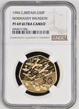 1994 GOLD PROOF NORMANDY INVASION 50P (NGC) PF69 ULTRA CAMEO - NGC GOLD COINS - Cambridgeshire Coins