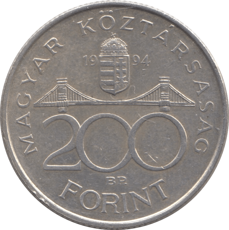 1994 SILVER 200 FORINT HUNGARY - SILVER WORLD COINS - Cambridgeshire Coins