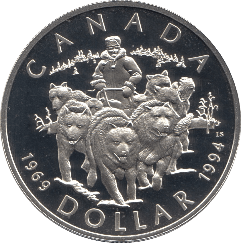 1994 SILVER ONE DOLLAR ROYAL CANADIAN MINT HUSKIES WITH COA - SILVER WORLD COINS - Cambridgeshire Coins