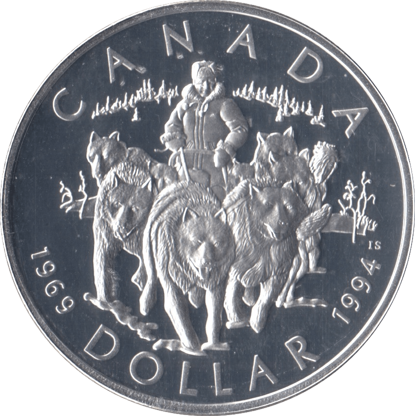 1994 SILVER ONE DOLLAR ROYAL CANADIAN MINT HUSKIES - SILVER WORLD COINS - Cambridgeshire Coins