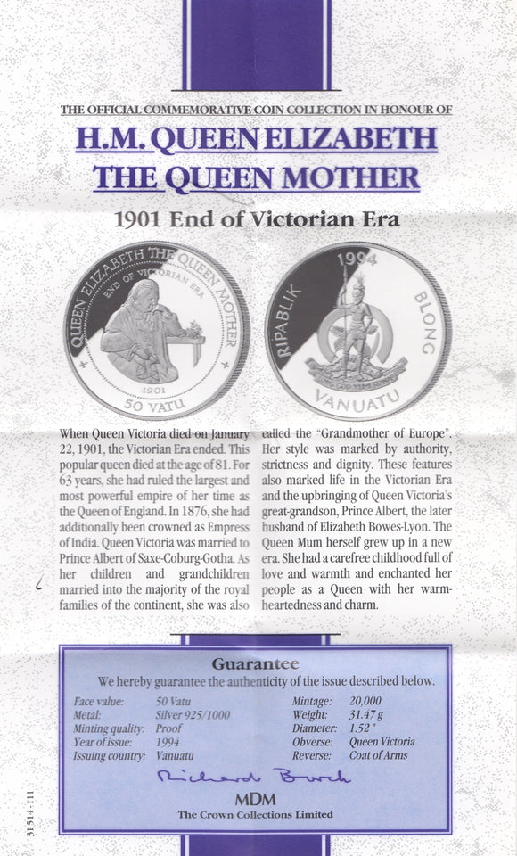 1994 SILVER PROOF 50 VATU VANUATU 925 SILVER (COA) REF 22 - SILVER PROOF COMMEMORATIVE - Cambridgeshire Coins