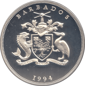 1994 SILVER PROOF QUEEN MOTHER 5 DOLLARS BARBADOS 925 SILVER - SILVER WORLD COINS - Cambridgeshire Coins