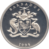 1994 SILVER PROOF QUEEN MOTHER 5 DOLLARS BARBADOS 925 SILVER - SILVER WORLD COINS - Cambridgeshire Coins