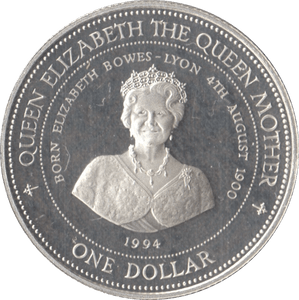 1994 SILVER PROOF QUEEN MOTHER ONE DOLLAR BARBADOS 925 SILVER - SILVER WORLD COINS - Cambridgeshire Coins