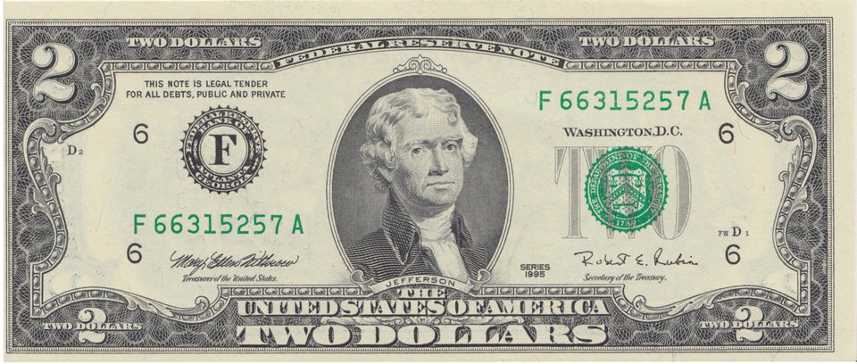 1995 2 DOLLARS BANKNOTE USA REF 1003 - World Banknotes - Cambridgeshire Coins