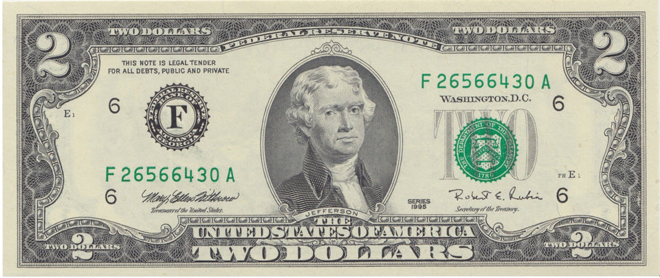 1995 2 DOLLARS BANKNOTE USA REF 998 - World Banknotes - Cambridgeshire Coins