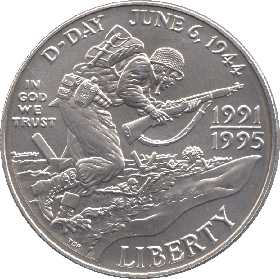1995 DENVER COMMEMORATIVE DOLLAR D-DAY USA - SILVER WORLD COINS - Cambridgeshire Coins