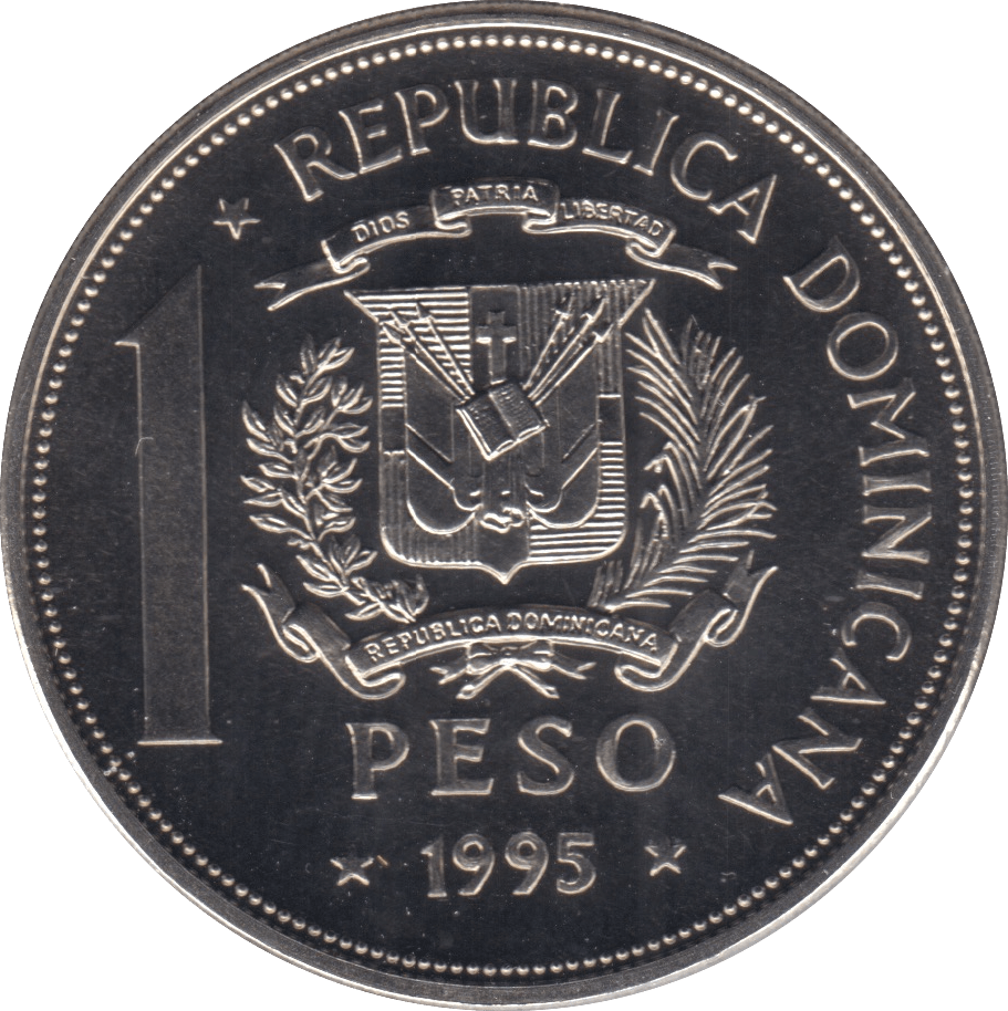 1995 PESO DOMINICAN REPUBLIC - SILVER WORLD COINS - Cambridgeshire Coins