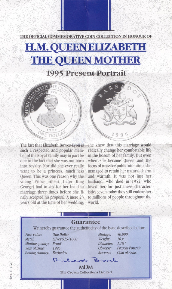 1995 SILVER PROOF 1 DOLLAR BARBADOS 925 SILVER REF C5 - SILVER PROOF COMMEMORATIVE - Cambridgeshire Coins