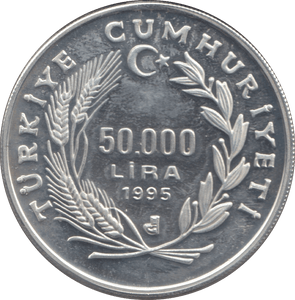 1995 TURKEY SILVER 50000 LIRA - SILVER WORLD COINS - Cambridgeshire Coins