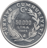 1995 TURKEY SILVER 50000 LIRA - SILVER WORLD COINS - Cambridgeshire Coins