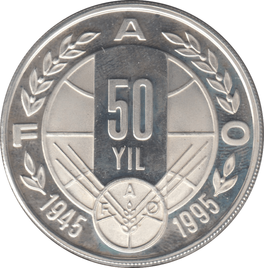 1995 TURKEY SILVER 50000 LIRA - SILVER WORLD COINS - Cambridgeshire Coins