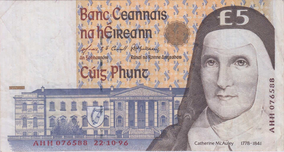 1996 £5 CENTRAL BANK OF IRELAND BANKNOTE REF 1439 - Irish Banknotes - Cambridgeshire Coins