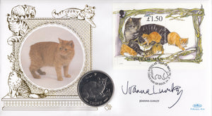 1996 CAT 1 CROWN COIN COVER SIGNED BY JOANNA LUMLEY REF CC19 - coin covers - Cambridgeshire Coins