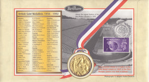 1996 CENTENNIAL OLYMPICS MEDAL NON GOLD COIN COVER SINGED BY STEVE OVETT REF CC02 - coin covers - Cambridgeshire Coins