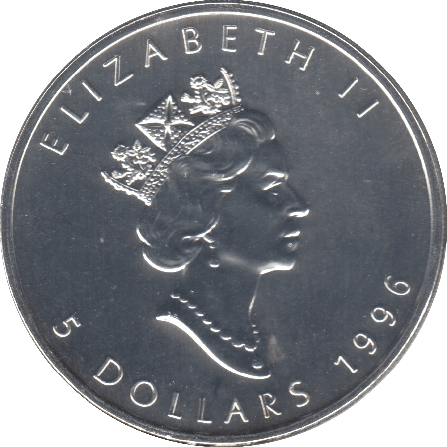 1996 FINE SILVER MAPLE 5 DOLLAR CANADA - SILVER WORLD COINS - Cambridgeshire Coins