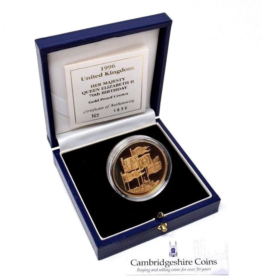 1996 Gold Proof £5 Queen Elizabeth II 70th Birthday Crown Coin Royal Mint - £5 Gold Proof - Cambridgeshire Coins
