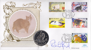 1996 MANX CAT 1 CROWN COIN COVER SIGNED BY FELICITY KENDAL REF CC18 - coin covers - Cambridgeshire Coins