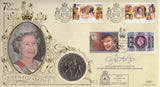 1996 QUEEN ELIZABETH 70TH BIRTHDAY CROWN COIN COVER SIGNED BY WING COMMANDER A. J BARRETT REF CC60 - coin covers - Cambridgeshire Coins