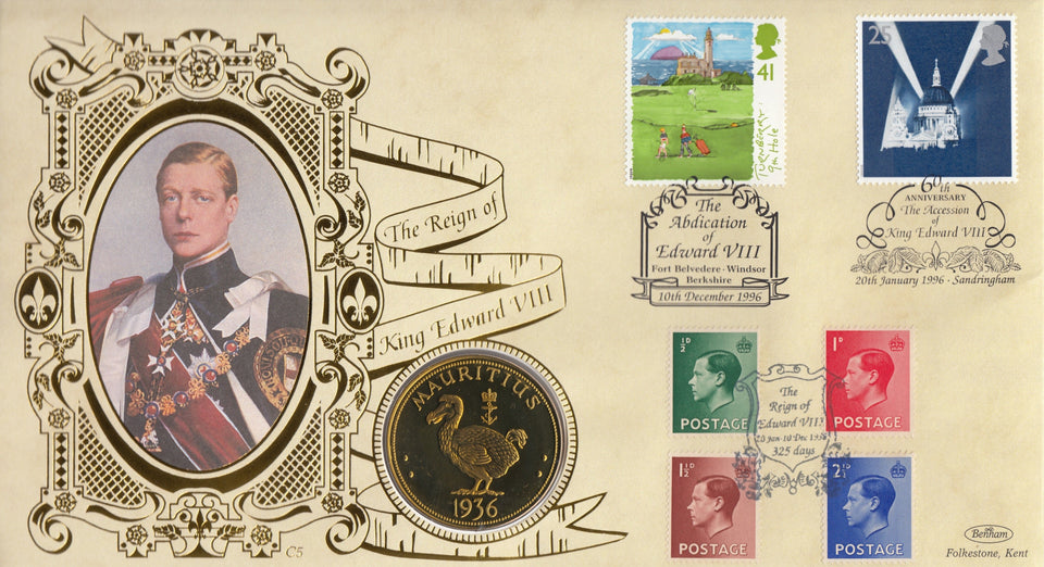 1996 REIGN OF EDWARD VIII COIN COVER MAURITIUS CC67 - coin covers - Cambridgeshire Coins
