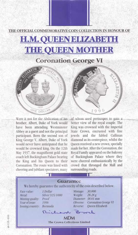 1996 SILVER PROOF 1 DOLLAR BERMUDA 925 SILVER REF C4 - SILVER PROOF COMMEMORATIVE - Cambridgeshire Coins