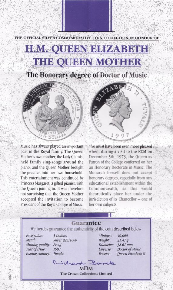 1996 SILVER PROOF 5 DOLLARS TUVALU 925 SILVER REF C7 - SILVER PROOF COMMEMORATIVE - Cambridgeshire Coins