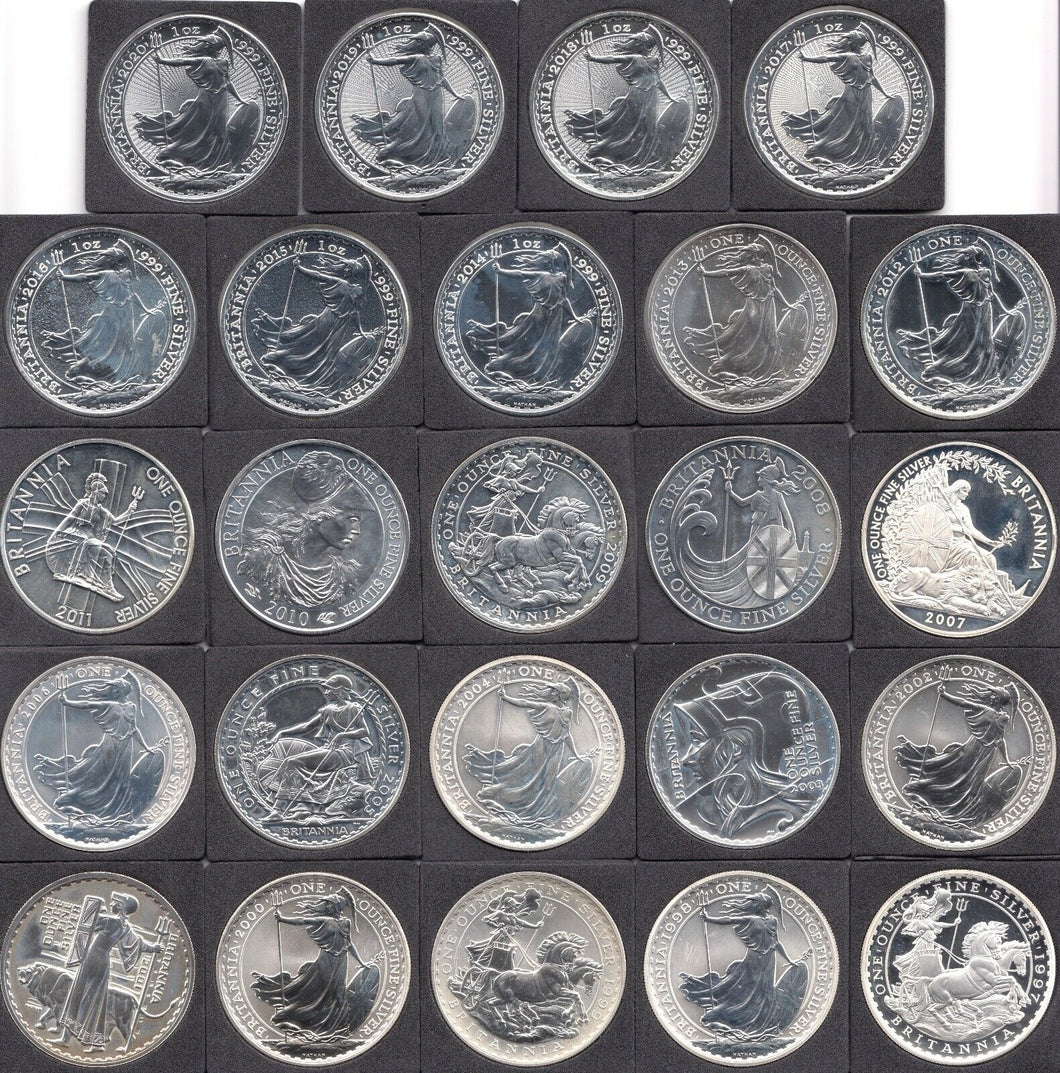 1997 - 2020 Complete Date Run Silver Proof Britannia Royal Mint £2 Bullion Coins - silver coins - Cambridgeshire Coins