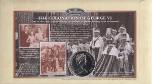 1997 CORONATION OF GEORGE VI CROWN COIN COVER SIGNED BY LT. COMMANDER J. BRIDGE CC69 - coin covers - Cambridgeshire Coins