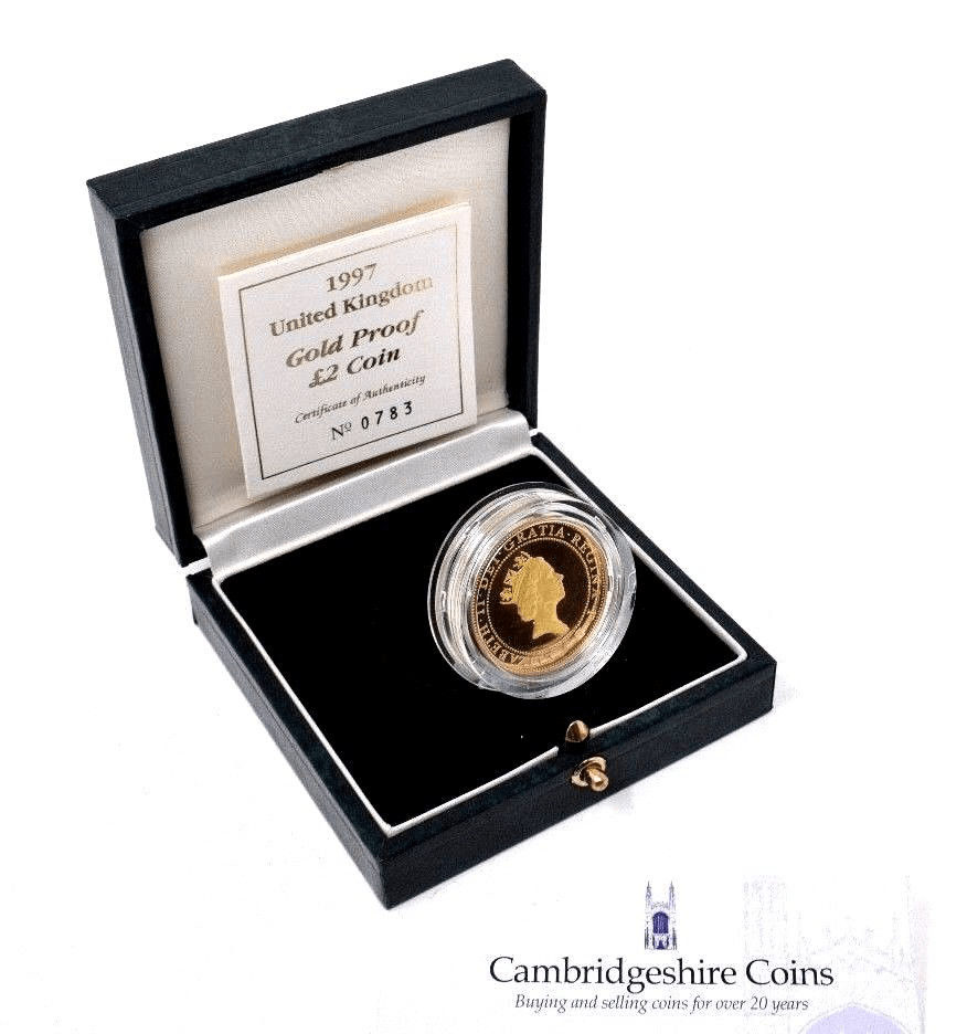 1997 Gold Proof £2 Coin 22ct Bullion Royal Mint Box COA - Gold Proof £2 - Cambridgeshire Coins