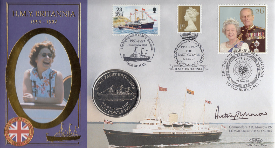 1997 ISLE OF WIGHT EURO QUEEN ELIZABETH COIN COVER SIGNED BY A.J.C MORROW REF CC63 - coin covers - Cambridgeshire Coins