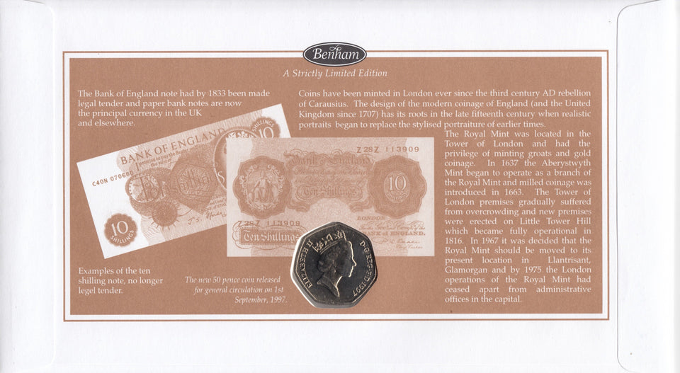 1997 NEW 50P COIN COVER SIGNED BY THE RT. HON LORD JENKINS OF HILLHEAD O.M. REF CC10 - coin covers - Cambridgeshire Coins