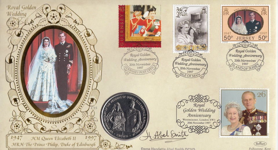 1997 QUEEN ELIZABETH ROYAL WEDDING CROWN COIN COVER SIGNED BY HENRIETTE ABEL SMITH REF CC66 - coin covers - Cambridgeshire Coins