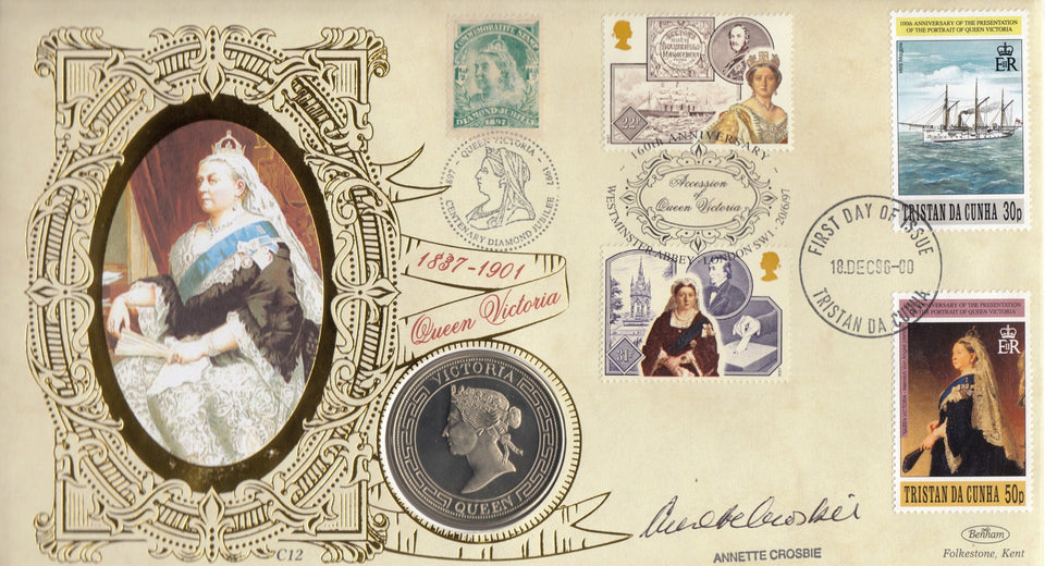 1997 QUEEN VICTORIA MEDALLION COIN COVER SIGNED BY ANNETTE CROSBIE REF CC65 - coin covers - Cambridgeshire Coins