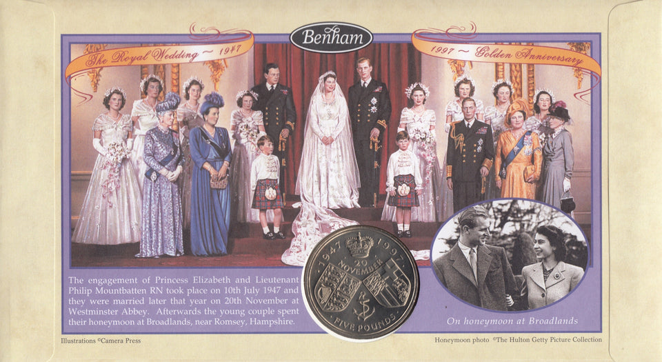 1997 ROYAL GOLDEN WEDDING £5 COIN COVER SIGNED BY MARGARET ELPHINSTONE REF CC64 - coin covers - Cambridgeshire Coins