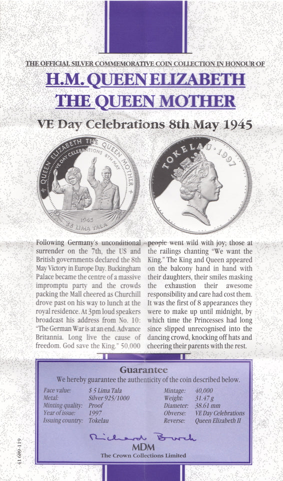 1997 SILVER PROOF 5 LIMA TALA TOKELAU 925 SILVER REF C6 - SILVER PROOF COMMEMORATIVE - Cambridgeshire Coins
