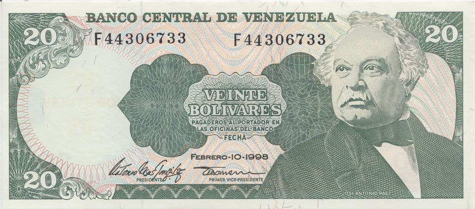 1998 20 BOLIVARES BANKNOTE VENEZUELA REF 1006 - World Banknotes - Cambridgeshire Coins