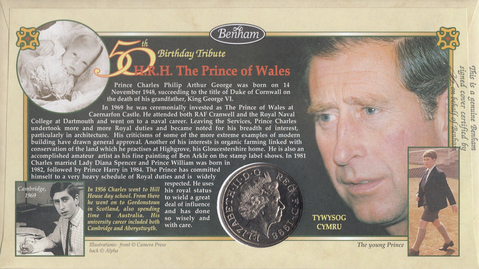 1998 50TH BIRTHDAY TRIBUTE £5 COIN COVER SIGNED BY TOM SHEBBEARE CC73 - coin covers - Cambridgeshire Coins