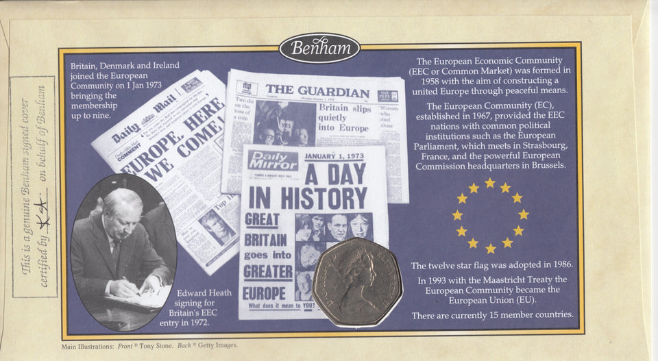 1998 EUROPEAN UNION 50P COIN COVER SIGNED BY THE RT. HON NEIL KINNOCK REF CC08 - coin covers - Cambridgeshire Coins