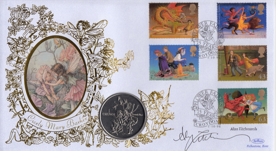 1998 FLOWER FAIRIES 1 CROWN COIN COVER SINGED BY ALAN TITCHMARSH REF CC03 - coin covers - Cambridgeshire Coins