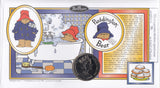 1998 PADDINGTON 1 CROWN COIN COVER SINGED BY MICHAEL BOND REF CC04 - coin covers - Cambridgeshire Coins