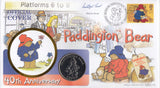 1998 PADDINGTON 1 CROWN COIN COVER SINGED BY MICHAEL BOND REF CC04 - coin covers - Cambridgeshire Coins