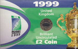 1999 £2 UNCIRCULATED PRESENTATION PACK RUGBY WORLD CUP - £2 BU PACK - Cambridgeshire Coins